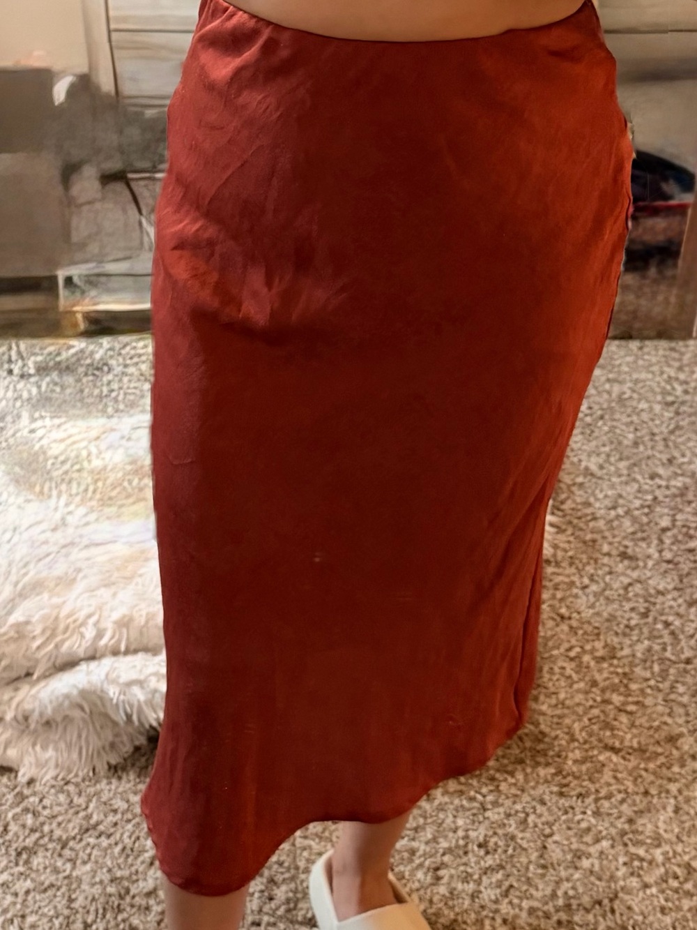Rust Red Midi Slip Skirt
